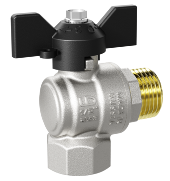 Кран угловой шаровой латунный с никелевым покрытием DN15 1/2" ВР*НР бабочка LD Pride