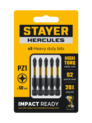 Биты торсионные PZ1 Cr-Mo Е 1/4″ 50 мм уп/5шт STAYER HERCULES NEW 