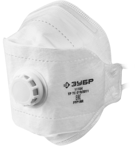Полумаска фильтрующая плоская 3-х панельная ТК-80 класс защиты FFP1 с клапаном выдоха ЗУБР ВИА