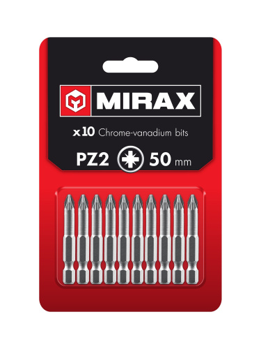 Биты PZ2 Cr-V Е 1/4″ 50 мм уп/10шт MIRAX ВИА
