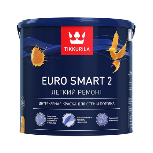 Краска интерьерная ТИККУРИЛА ЕВРО 2 SMART акр гл/мат 2,7л ВИА