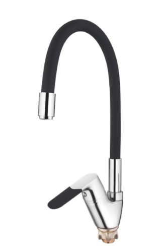 Смеситель для кухни силиконовый излив (35) Латунь Черный+Хром Accoona A4819F ВИА