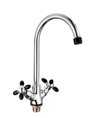 Смеситель для кухни на гайке крест Силумин Черный+Хром Accona A4582F ВИА