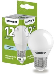 Лампа светодиодная G45 шар 12Вт 230В 4000К E27 GENERICA LL-G45-12-230-40-E27-G IEK ВИА