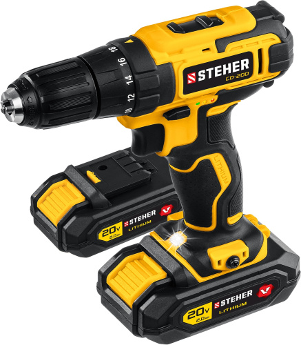 Дрель-шуруповерт CD-200-2 в кейсе STEHER 20В, 2АКБ (24ч) ВИА