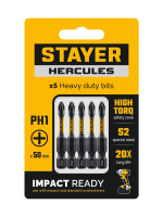 Биты торсионные PH1 Cr-Mo Е 1/4″ 50 мм (уп/5шт) STAYER HERCULES NEW