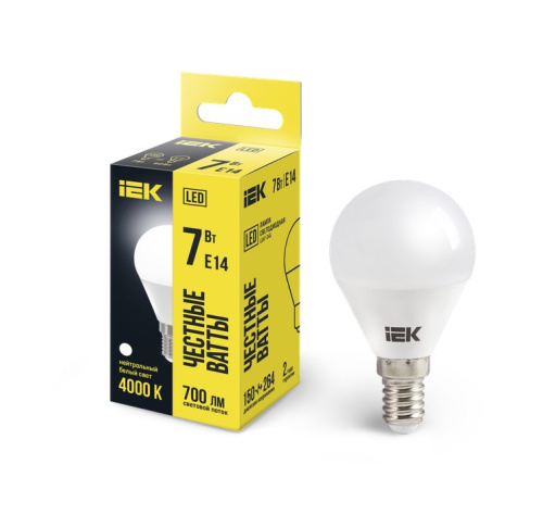 Лампа светодиодная LED 7вт E14 белый матовый шар ECO IEK ВИА