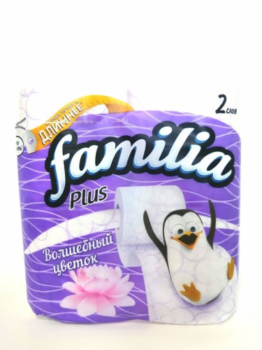 Бумага туалетная Familia 4шт Волшебный цветок 2-х слойная белая с аром. и рисунком ВИА 