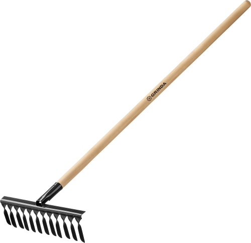 Грабли садовые, 12 витых зуб., углерод.сталь, 385*95мм с дерев. черенком в/с GRINDA GS-12 WOOD 