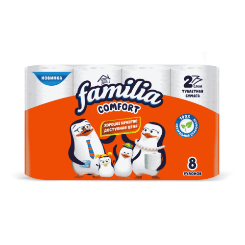 Бумага туалетная Familia Comfort 8шт белая 2-х слойная ВИА