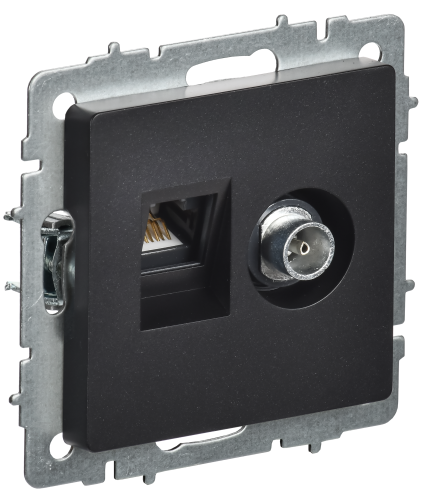 Розетка двойная TV+RJ45 кат.5E РТВ/РК12-БрЧ черный IEK BRITE ВИА