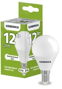 Лампа светодиодная G45 шар 12Вт 230В 4000К E27 GENERICA LL-G45-12-230-40-E27-G IEK ВИА
