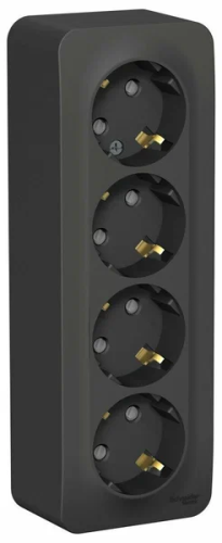 Розетка наружная 4-ая антрацит с заземлением со шторками с изоляц-й пластиной 16А 250В BLANCA ВИА