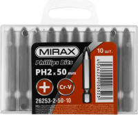 Биты PH2 Cr-V E 1/4″ 50мм уп/10шт MIRAX ВИА