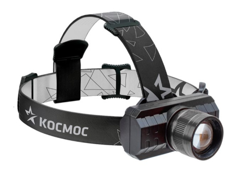Фонарь налобный аккумуляторный KocH3WZoo, 3W, аккум. 3,7V 1,2Ah, 180Lm, 8 часов, Космос ВИА