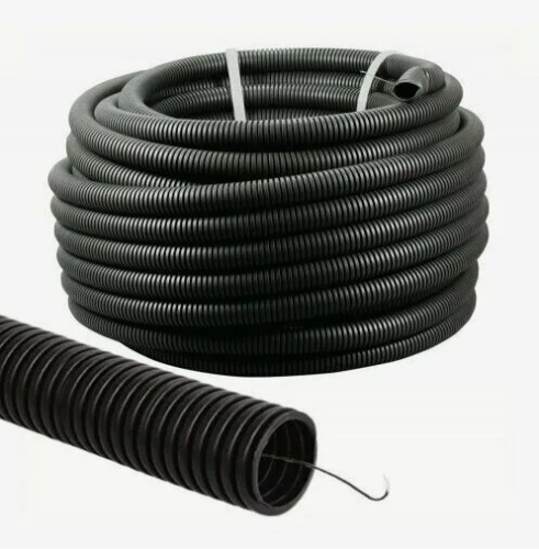 Труба гофрированная ПНД с зондом тяжелая черная ф 25мм (20м/шт) ВИА