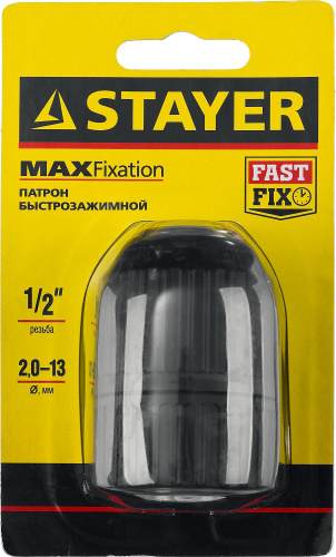 Патрон быстрозажимной STAYER для дрели 13мм посадоч. резьба 1/2″ Д 2,0-13мм пластиковый корпус ВИА