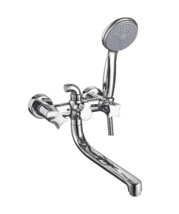 Смеситель для ванны плоский нос 30 см барашки Силумин Хром Accoona A87573 ВИА