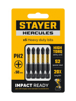 Биты торсионные PH2 Cr-Mo Е 1/4″ 50 мм (уп/5шт) STAYER HERCULES NEW