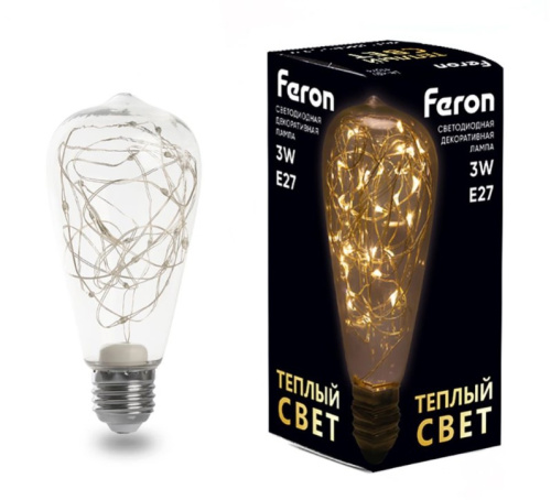 Лампа светодиодная декоративная LED 3вт Е27 прозрачный 2700К ST64 Feron ВИА