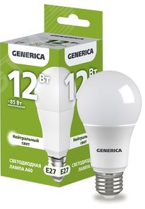 Лампа светодиодная A60 груша 12Вт 230В 4000К E27 GENERICA LL-A60-12-230-40-E27-G IEK ВИА