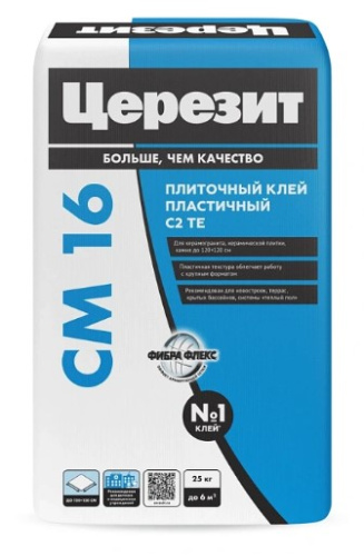 Клей для всех видов минерал. плиток, природного камня (кроме мрамора) CM 16 эластичный ЦЕРЕЗИТ 25кг 