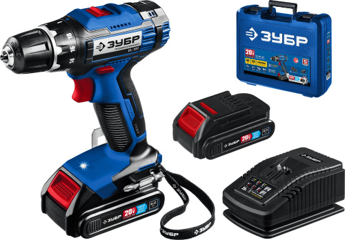 Дрель-шуруповерт Профессионал 20В, 2 АКБ (2Ач) в кейсе ЗУБР (DL-201-22) ВИА