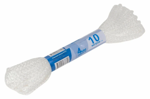 Шнур веревка полипропилен вязаный d=4мм 10м без сердечника белый 30082 Сибшнур ВИА