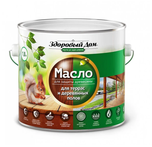 Масло для террас и дерев.полов ДУБ Здоровый дом 1,8л 