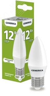 Лампа светодиодная C35 свеча 12Вт 230В 4000К E27 GENERICA LL-C35-12-230-40-E27-G IEK ВИА