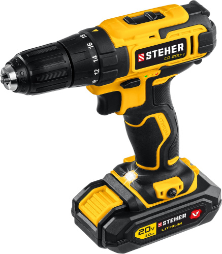 Дрель-шуруповерт CD-200-1 в кейсе 20В 1АКБ (24ч) STEHER ВИА