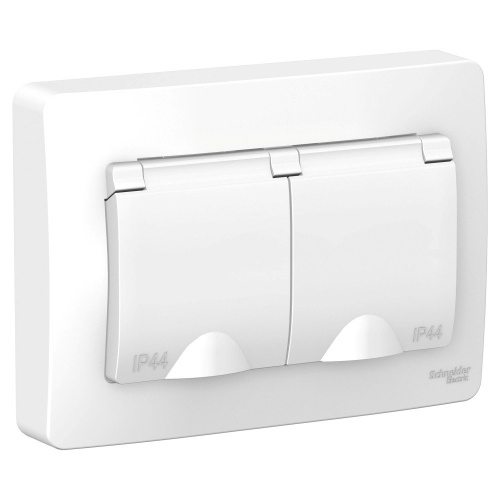 Розетка скрытой установки двойная с заземлением со шторками IP44 белый SCHNEIDER BLANCA ВИА