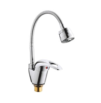 Смеситель для кухни бок. ручка гибкий излив 2х режимный на гайке (40) Силумин Accoona A4840 ВИА