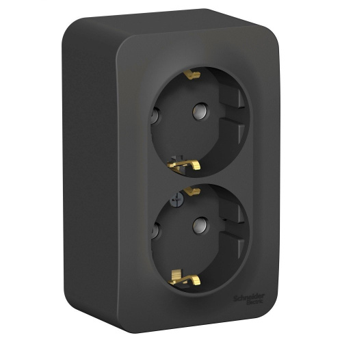 Розетка наружная 2-ая антрацит с заземлением без шторок с изолирующей пластиной 16А 250В BLANCA ВИА