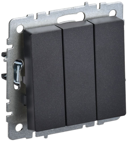 Выключатель трехклавишный 10А ВС10-3-0-БрЧ черный IEK BRITE ВИА