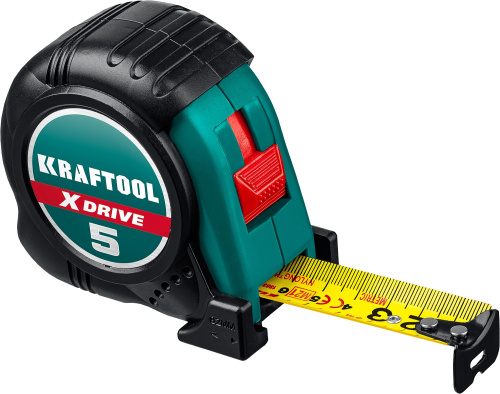 Рулетка с ударостойким обрезиненным корпусом KRAFTOOL X-Drive 5м/25мм ВИА