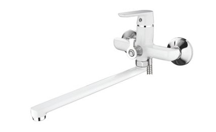 Смеситель для ванны прямой нос 30 см (35) дивертор в корпусе Силумин Белый Accoona A7166G ВИА