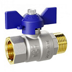 Кран шаровой латунный с никелевым покрытием DN25 1" ВР*НР бабочка blue LD Pride ВИА