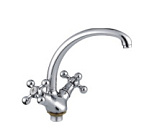 Смеситель для кухни на гайке крест толстый гусак Силумин Хром Accona А4071 ВИА