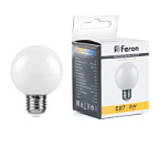 Лампа светодиодная LED 3вт Е27 2700К шар G60 Feron ВИА Лампа светодиодная LED 3вт Е27 2700К шар G60 Feron ВИА