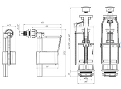 Арматура для бачка с боковой подводкой 1/2", с пластиковым штуцером кнопка метал. Ани Пласт WC6050M